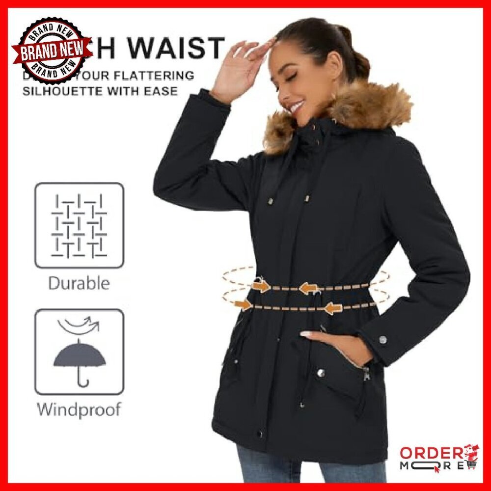 Women's Hooded Winter Parka Waterproof Fleece Lined Coat Warm Jacket - Picture 6 of 8